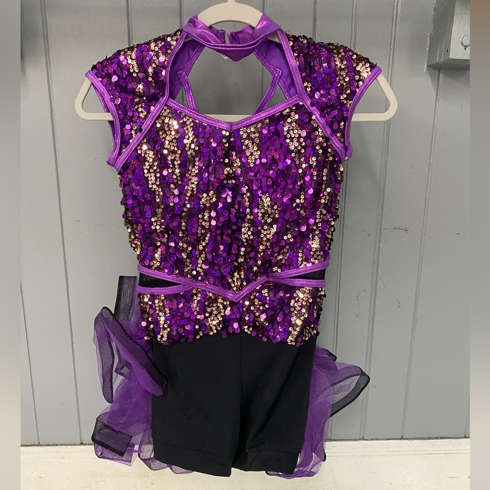 Weissman Cheap Thrills Purple Biketard with Bustle Dance Costume